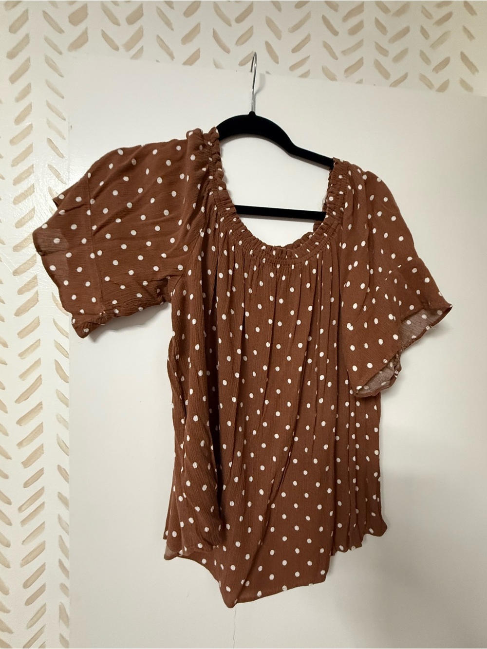 Brown Polka Dot Puff Sleeve Blouse